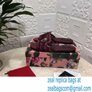 Dolce  &  Gabbana Lace Sliders Burgundy with Devotion Heart 2021